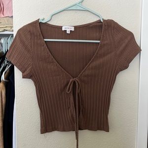 RIBBED TIE CROP TOP SHIRT